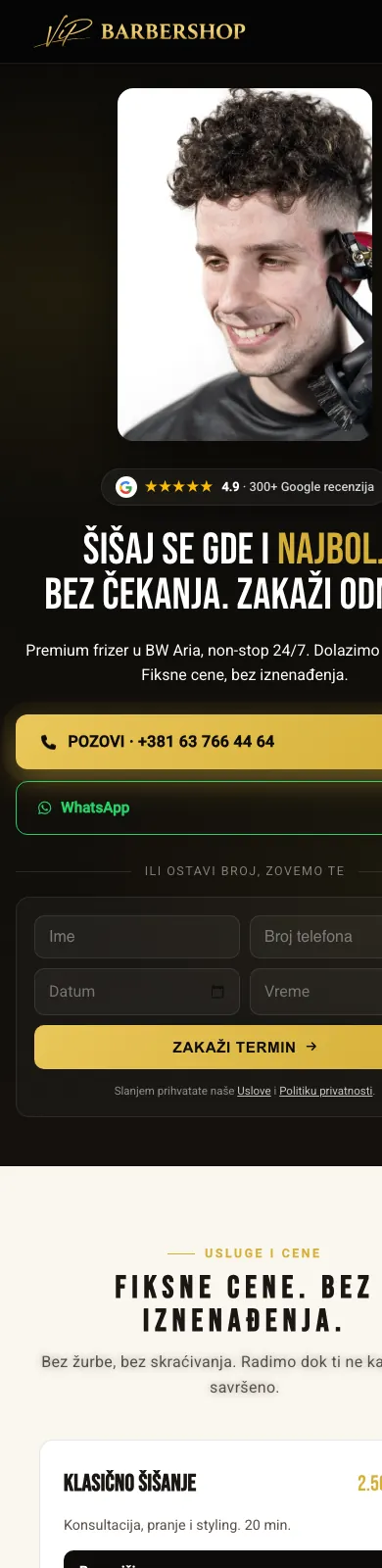 VIP Barbershop — sajt na telefonu